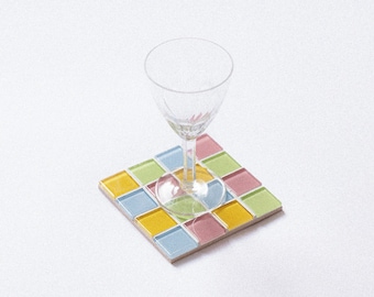 Glass Tile Coasters – Square Checkered Coaster – Glass Mosaic Coasters – Home Decor Gift – Gift for Her – Birthday Gifts