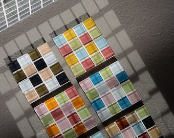 Handmade Glass Tile Coaster: Square Checkered Drink Coaster