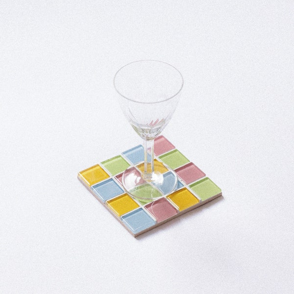 Glass Tile Coasters – Square Checkered Coaster – Glass Mosaic Coasters – Home Decor Gift – Gift for Her – Birthday Gifts