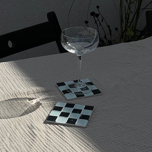 Glass Tile Checkered Coaster: Handmade Mosaic Drink Mat