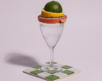 Glass Tile Coaster: Square Checkered Mosaic, Home Decor Gift