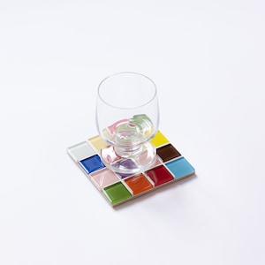 Handmade Glass Tile Coaster: Toy Story Checkered Design
