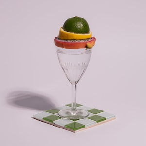 Glass Tile Coaster: Square Checkered Mosaic, Home Decor Gift