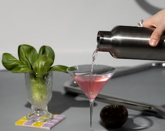 Handmade Glass Tile Coaster: Square Checkered Drink Coaster