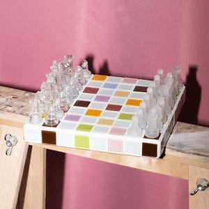 Cosmo Chessboard Mini 25 Glass – Tile Chessboard – Personalized Tiled Chess Set – Glass Mosaic Chessboard