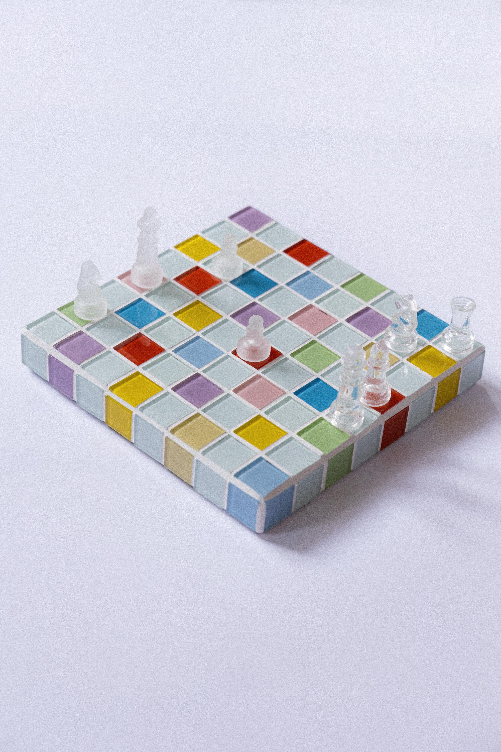 Glass Tile Chessboard: Handmade Mosaic Chess Set, Personalized Colors ...