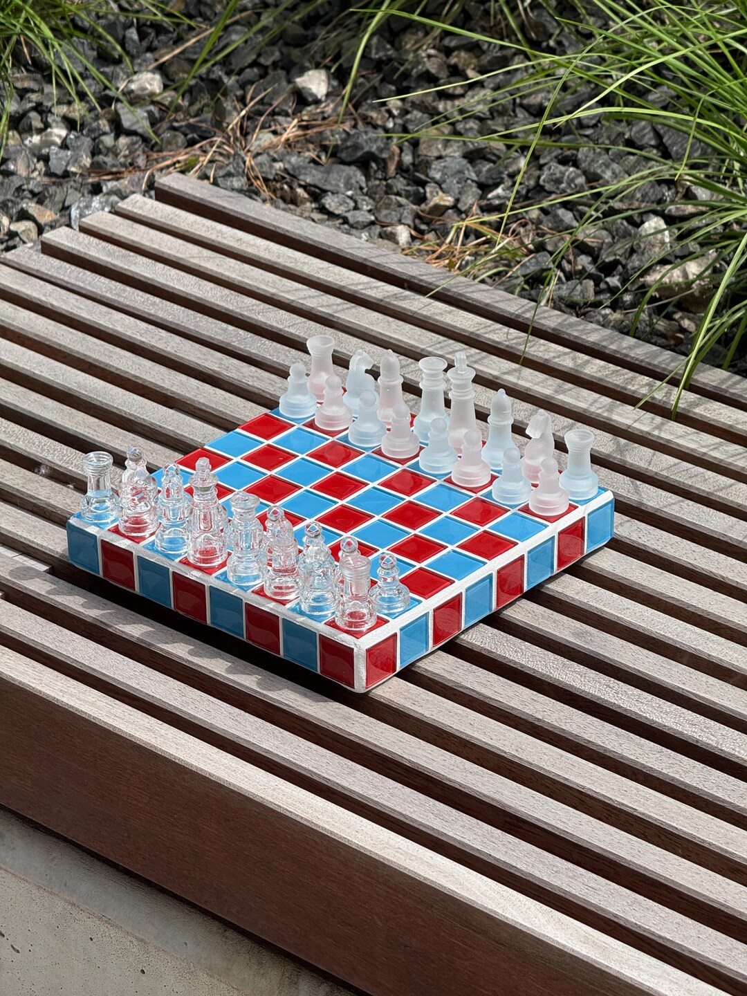 Glass Tile Chessboard: Handmade Mosaic Chess Set – personalized Chess ...