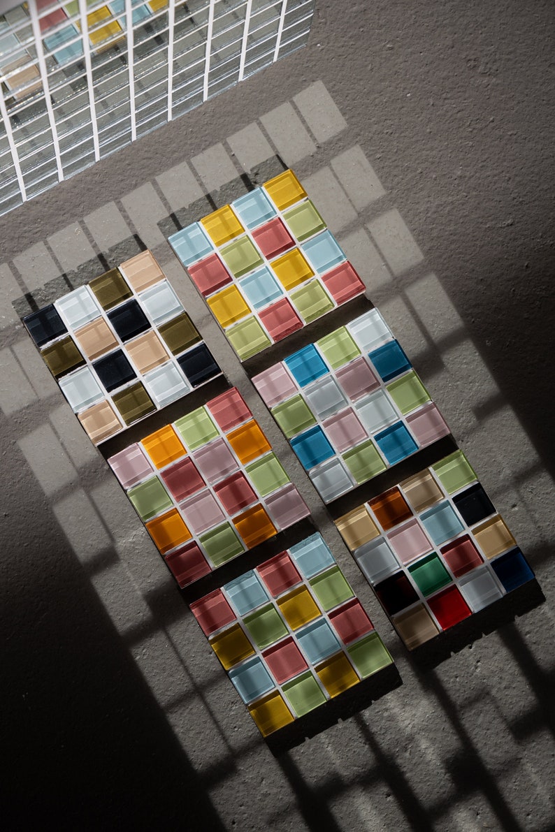 Glass Tile Coaster – Handmade Drink Coaster – Square Checkered Coaster – Housewarming Gift – Gift for Her – Christmas Gifts