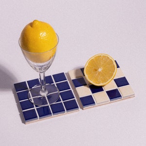 Handmade Italian Ceramic Tile Coaster: Square Checkered Mosaic