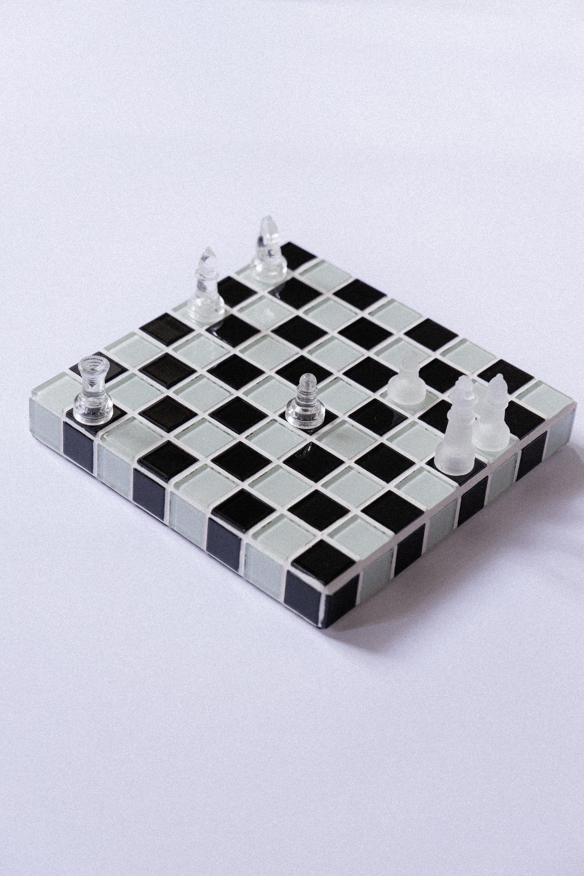 Glass Tile Chessboard: Handmade Mosaic Chess Set, Customizable Colors ...