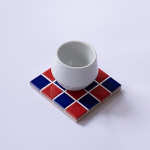 Checkered Ceramic Tile Coaster: Handmade Italian Mosaic Drink Mat
