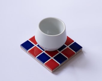 Checkered Ceramic Tile Coaster: Handmade Italian Mosaic Drink Mat