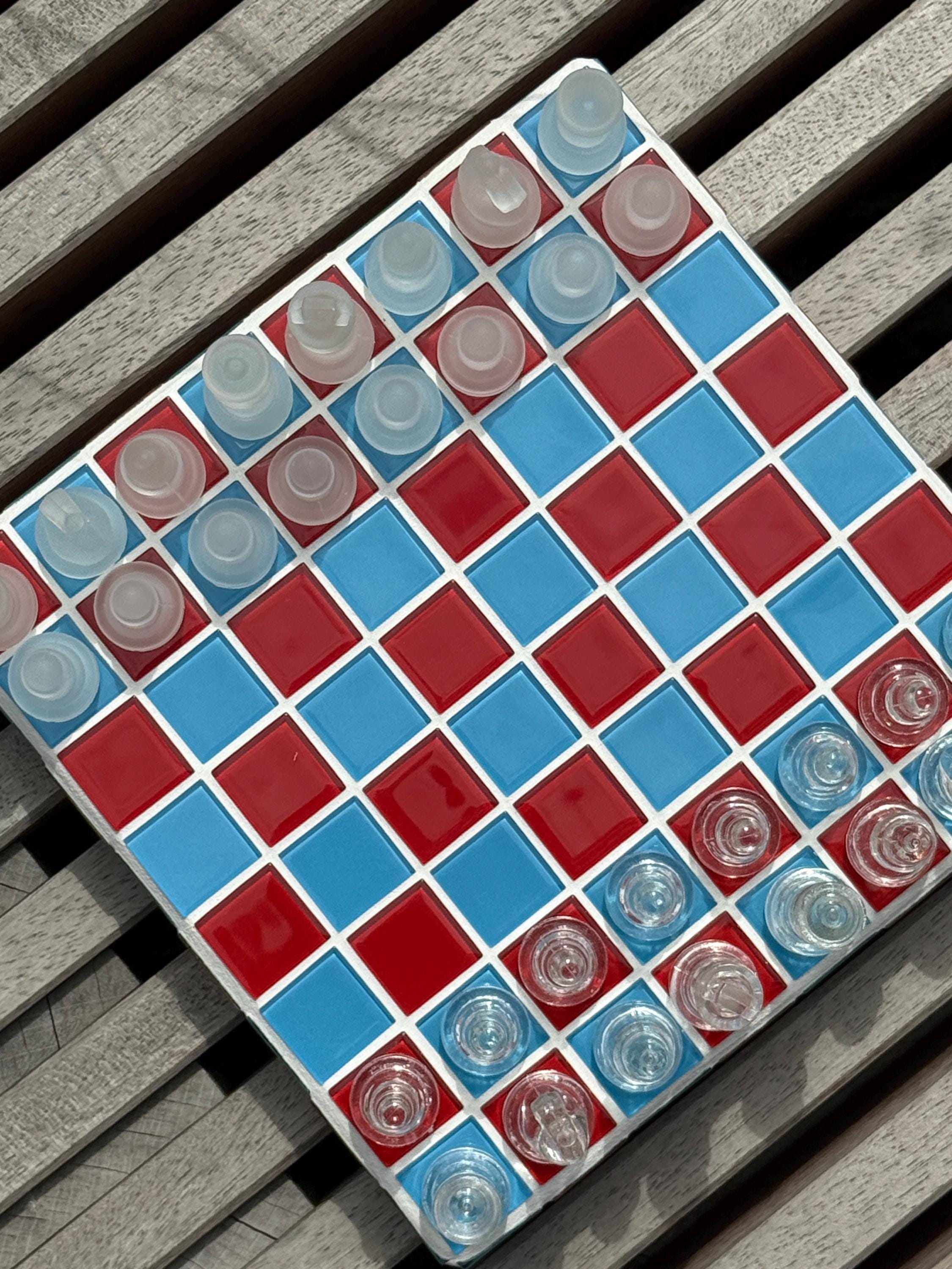 Glass Tile Chessboard: Handmade Mosaic Chess Set, Personalized Colors ...