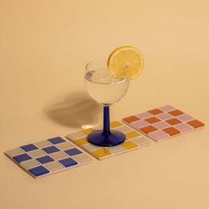 Glass Tile Coaster – Handmade Drink Coaster – Square Checkered Coaster – Housewarming Gift – Gift for Her – Christmas Gifts
