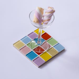 Glass Tile Checkered Coaster: Handmade Mosaic Drink Mat