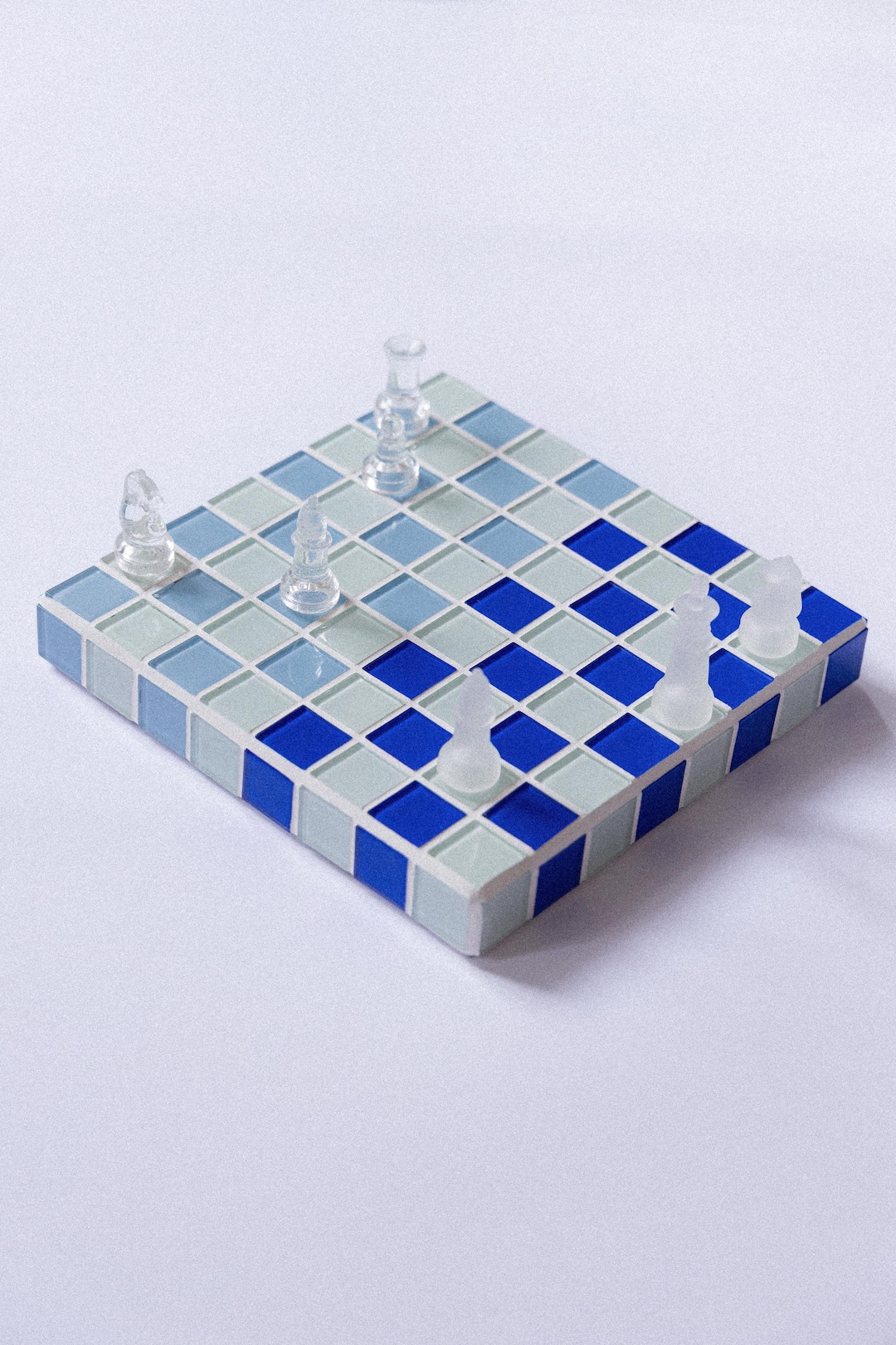 Glass Tile Chessboard: Handmade Mosaic Chess Set, Customizable Colors ...