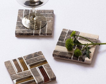 Handmade Glass & Stone Mosaic Coaster: Square Tile Coaster