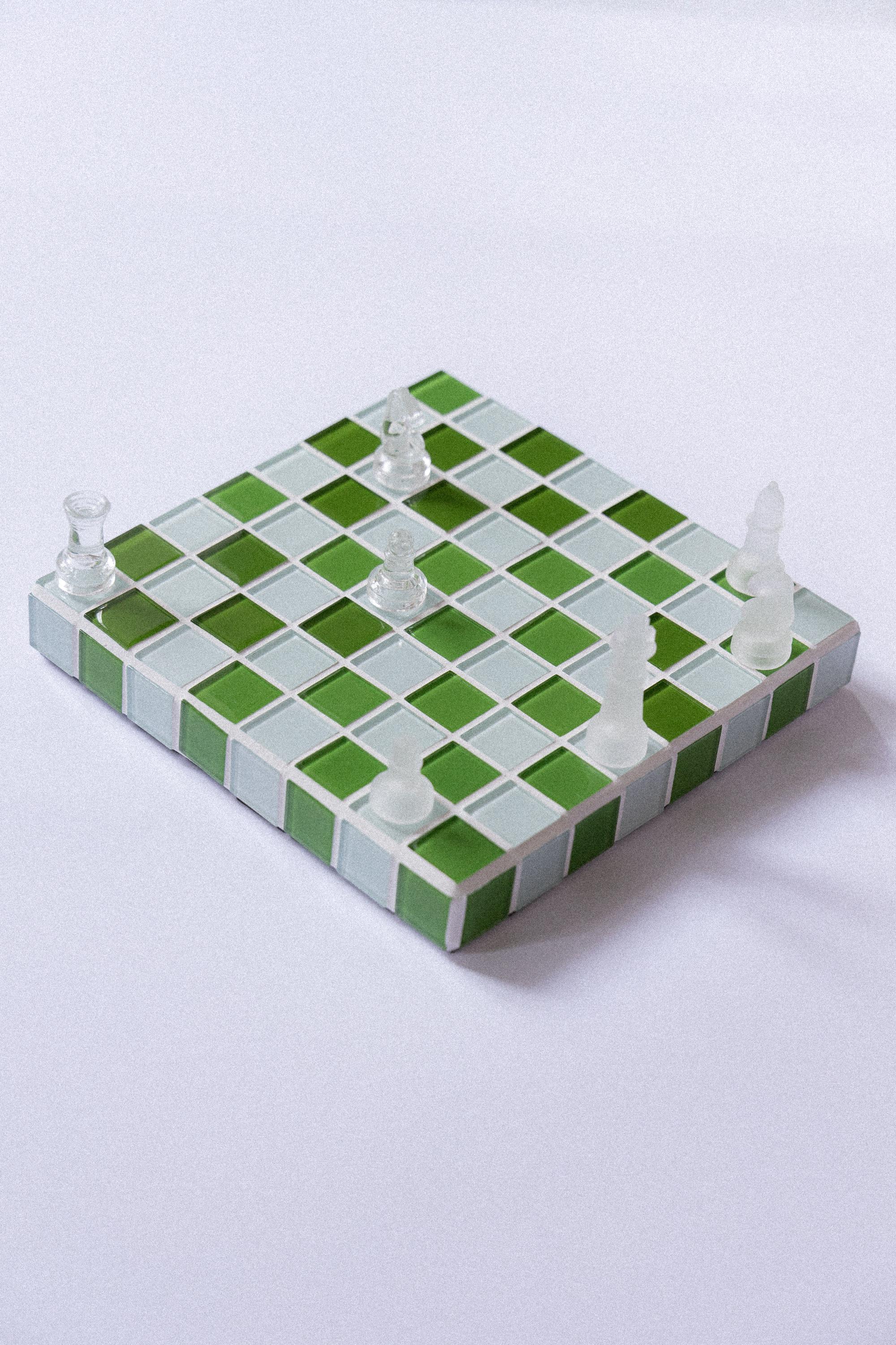 Glass Tile Chessboard: Handmade Mosaic Chess Set, Customizable Colors ...