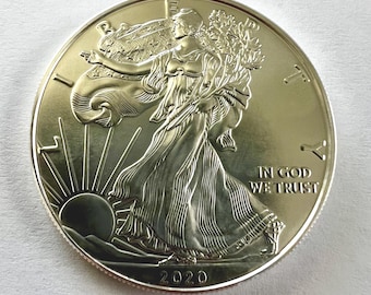 Moneda American Eagle de plata BU 2020 de 1 oz en cápsula Air-tite