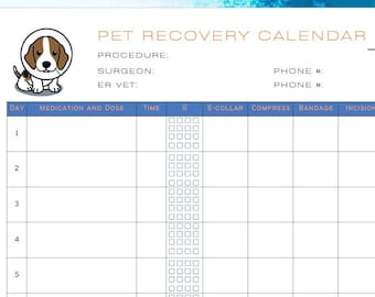 Pet Recovery Calendar: Post-Op Medication Log & Pill Tracker (Printable)
