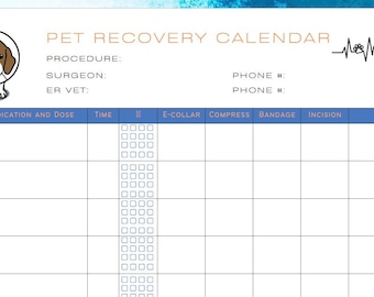 Pet Recovery Calendar: 2-Week Post-Op Medication Log (Editable Printable)
