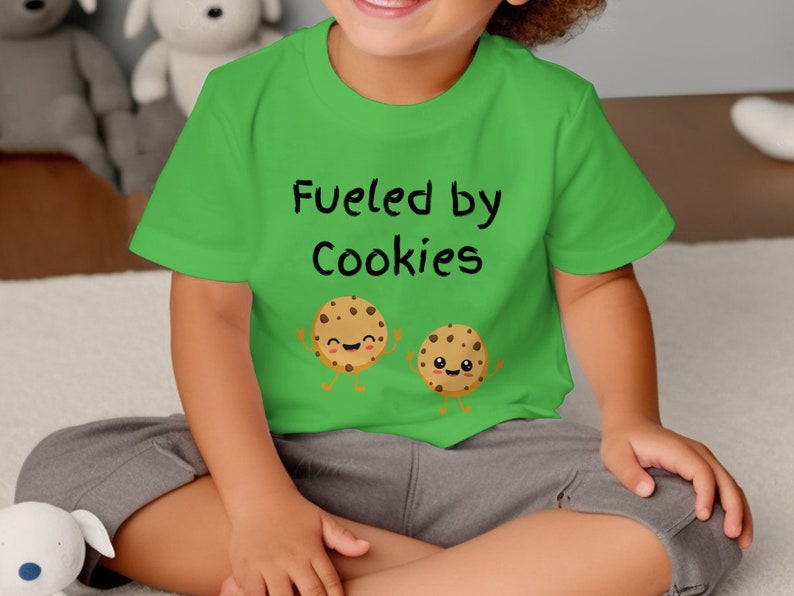 Toddler Fueled by Cookies T-Shirt, Cute Cookie Cartoon Graphic Tee, Funny Snack Lover Kids Shirt, Unisex Children's Apparel image 4