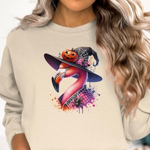 Halloween Flamingo Sweatshirt, Witch Flamingo Sweater, Funny Beach Sweatshirt, Cute Halloween Apparel, Fall Fashion Gift