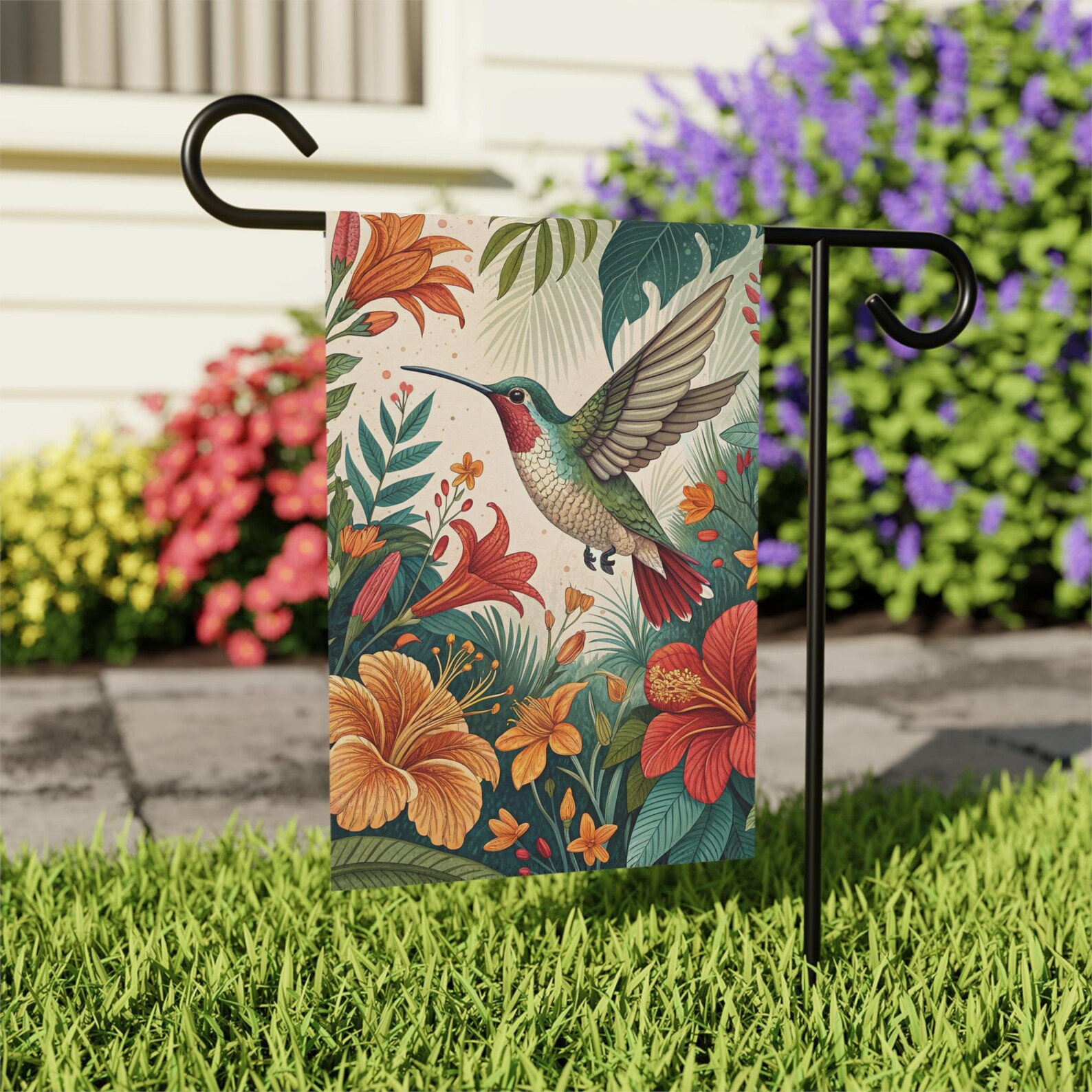Hummingbird Garden Flag, Floral Garden Flag, Tropical Garden Flag, Bird ...