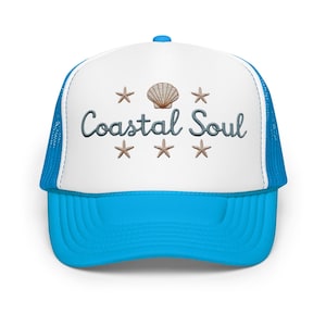Coastal Soul Trucker Hat, Beach Vibes Foam Hat, Summer Coastal Cap, Ocean Lover Hat, Surf Style Hat, Coastal Outfit Accessory
