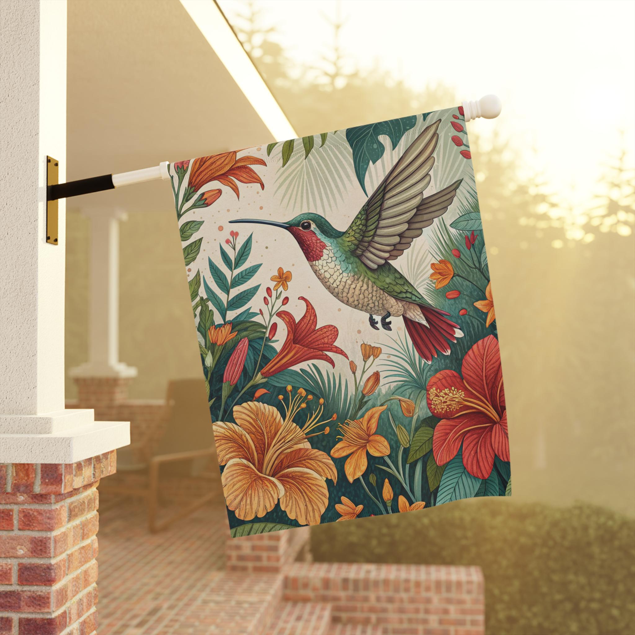 Hummingbird Garden Flag, Floral Garden Flag, Tropical Garden Flag, Bird ...