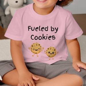 Toddler Fueled by Cookies T-Shirt, Cute Cookie Cartoon Graphic Tee, Funny Snack Lover Kids Shirt, Unisex Children's Apparel image 3