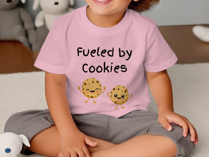 Toddler Fueled by Cookies T-Shirt, Cute Cookie Cartoon Graphic Tee, Funny Snack Lover Kids Shirt, Unisex Children's Apparel image 3