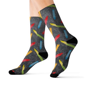 Calcetines coloridos con estampado de crayones abstractos, parte inferior acolchada de tubo acanalado unisex, calzado casual de tres tamaños, calcetines artísticos imagen 1