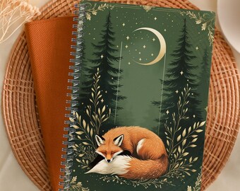 Fox Journal - Ruled Line, Sleeping Fox Notebook, Forest Journal, Celestial Fox, Nature Lover Gift, Magical Forest Stationery, Starry Night
