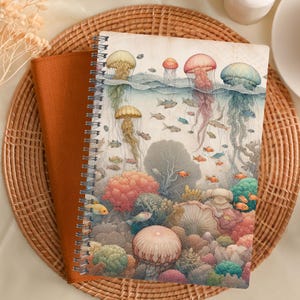 Jellyfish Ocean Journal Notebook, Sea Life Stationery, Under the Sea Writing Journal, Marine Biology Gift, Coral Reef, Student Spiral