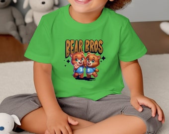 Linda camiseta de dibujos animados de Bear Bros, adorable camiseta gráfica de osos hermanos, traje de osito de peluche gemelo, regalo único de camisa para amantes de los animales