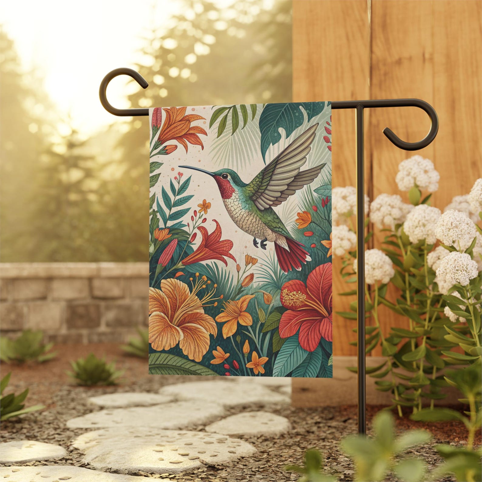 Hummingbird Garden Flag, Floral Garden Flag, Tropical Garden Flag, Bird ...