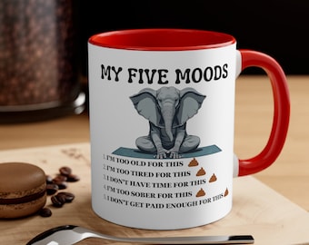 Tasse à café décorative My Five Moods, 11 oz, design recto-verso, deux tons, tasse humeur, tasse amusante, tasse à café, tasse à thé, tasses éléphant