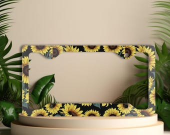 Sunflower Metal License Plate Frame - Floral Car Decor, Custom Gift, Car Accessory, Birthday Gift, Home Decor