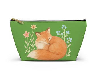 Fox T-Bottom Accessory Pouch, Cute Fox, Floral Makeup Bag, Cosmetic Bag, Travel Pouch, Stationery Bag