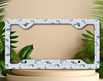 Shark Metal License Plate Frame, Ocean Car Decor, Blue Fish Auto Tag Frame, Novelty Vehicle Accessories, Sea Life Gift Idea