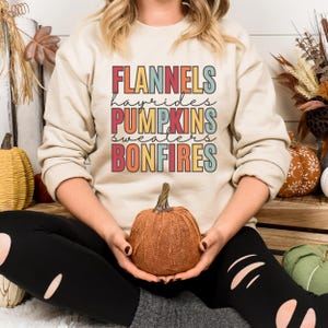 Flannels Bonfires Hayrides Crewneck Sweatshirt, Autumn Vibes, Fall Season Outfit, Cozy Pullover, Comfortable Fall Shirt