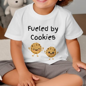 Toddler Fueled by Cookies T-Shirt, Cute Cookie Cartoon Graphic Tee, Funny Snack Lover Kids Shirt, Unisex Children's Apparel image 6