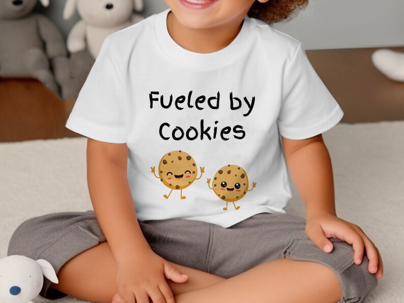Toddler Fueled by Cookies T-Shirt, Cute Cookie Cartoon Graphic Tee, Funny Snack Lover Kids Shirt, Unisex Children's Apparel image 6