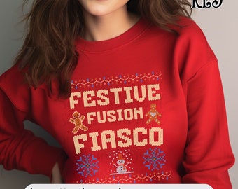 Festive Fusion Fiasco Unisex Crewneck Sweatshirt, Ugly Christmas Sweater, Unique Design, Christmas Sweater