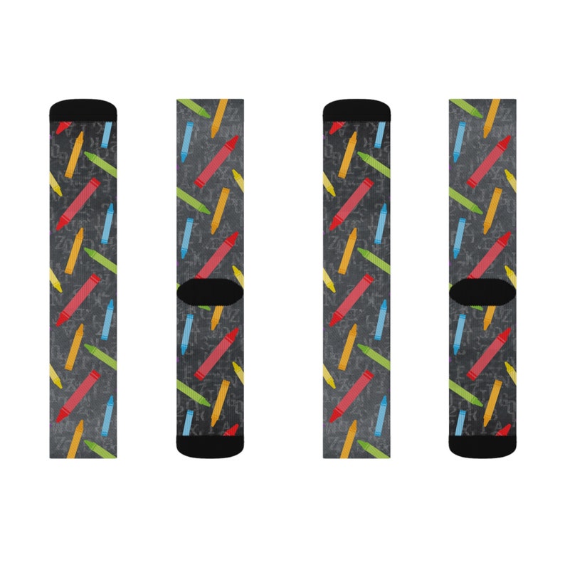 Calcetines coloridos con estampado de crayones abstractos, parte inferior acolchada de tubo acanalado unisex, calzado casual de tres tamaños, calcetines artísticos imagen 3