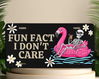 Fun Fact I Don't Care Front License Plate, Funny Skeleton Car Tag, Flamingo Float Car Decor, Summer Vibes Auto Plate