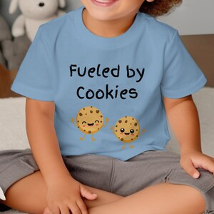 Toddler Fueled by Cookies T-Shirt, Cute Cookie Cartoon Graphic Tee, Funny Snack Lover Kids Shirt, Unisex Children's Apparel image 5