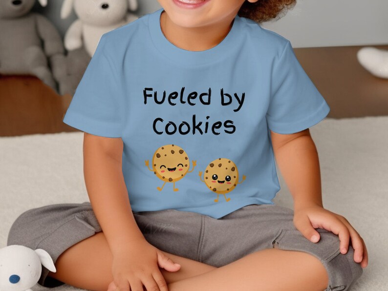 Toddler Fueled by Cookies T-Shirt, Cute Cookie Cartoon Graphic Tee, Funny Snack Lover Kids Shirt, Unisex Children's Apparel image 5