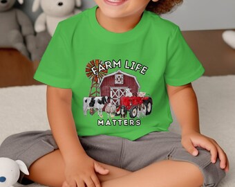 Farm Life Matters Peuter T-shirt, schattige boerenerfdieren en tractor-T-shirt, zacht katoenen kinderlandshirt, unisex kinderkleding